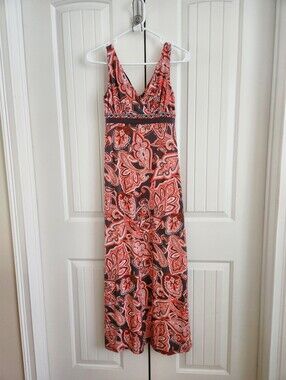 INC International Concepts Coral & Gray V-neck Boho Maxi Dress, NWT, Size PP